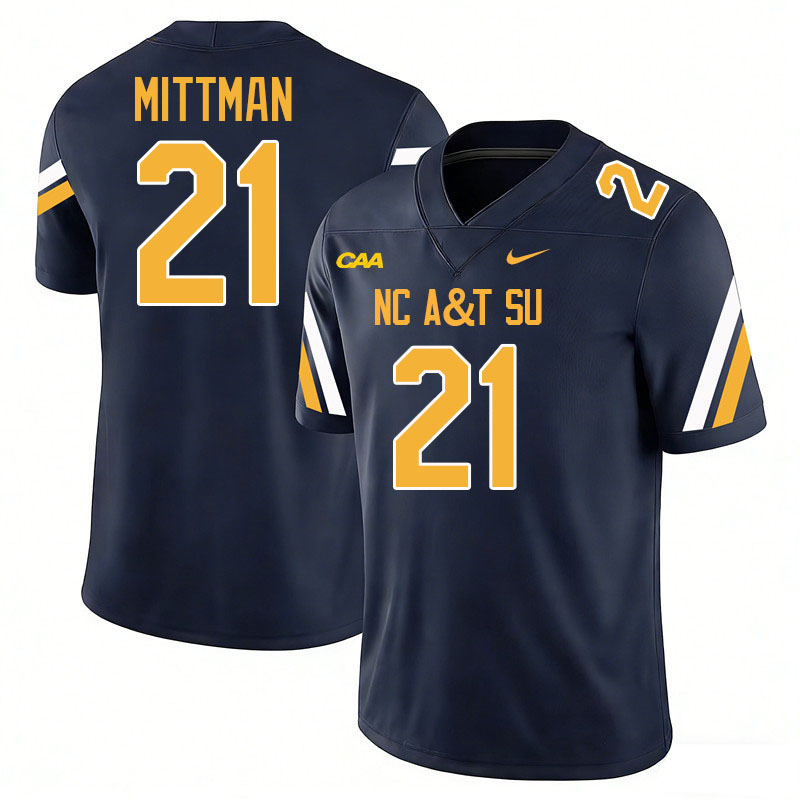 North Carolina A&T Aggies #21 Tre Mittman College Football Jerseys,Uniforms-Navy